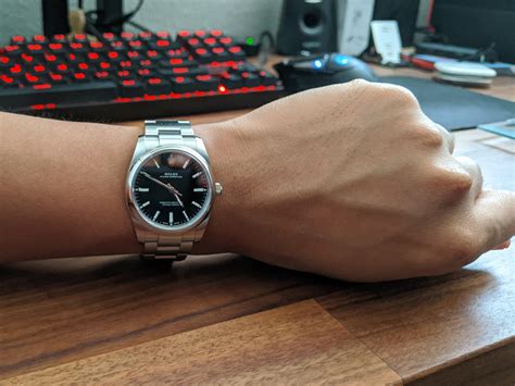 rolex for small wrist|34mm watch on man's wrist.